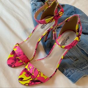 Bright Pink and Yellow Sandal Heels
